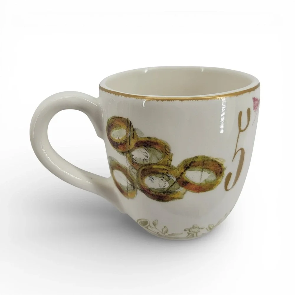 Williams Sonoma 12 Days Christmas Gold Numbers Mug 2012 3 & 5 Coupe‎